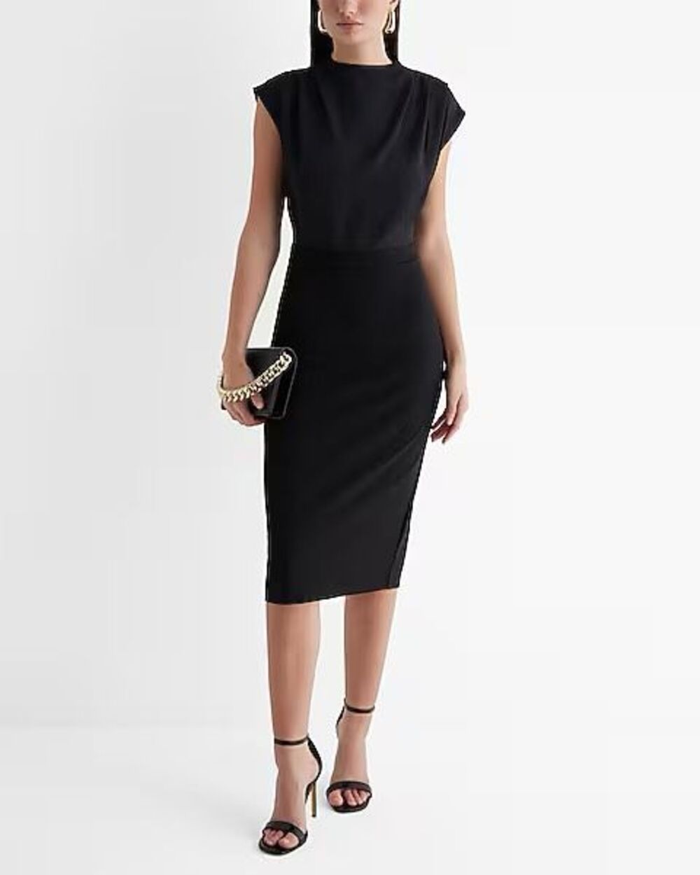 black dresses express | | Nwt Express High Neck Draped Sheath Knee Slimming Office Dress Size Xs Mini dress